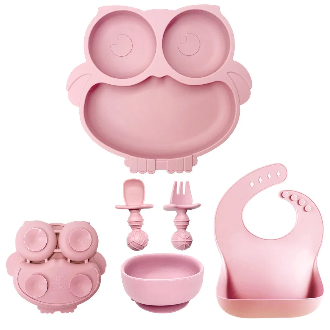 Children Tableware Feeding Baby Dinner Bowl Suction Silicone Plate Set Without BPA